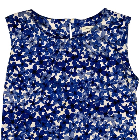 Calvin Klein Sleeveless Blouse with Blue Watercolour Floral Pattern - Picture 2 of 11